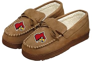 FOCO NCAA Louisville Cardinals Mens College Team Logo Moccasin Slippers, Tan, Large (11-12)