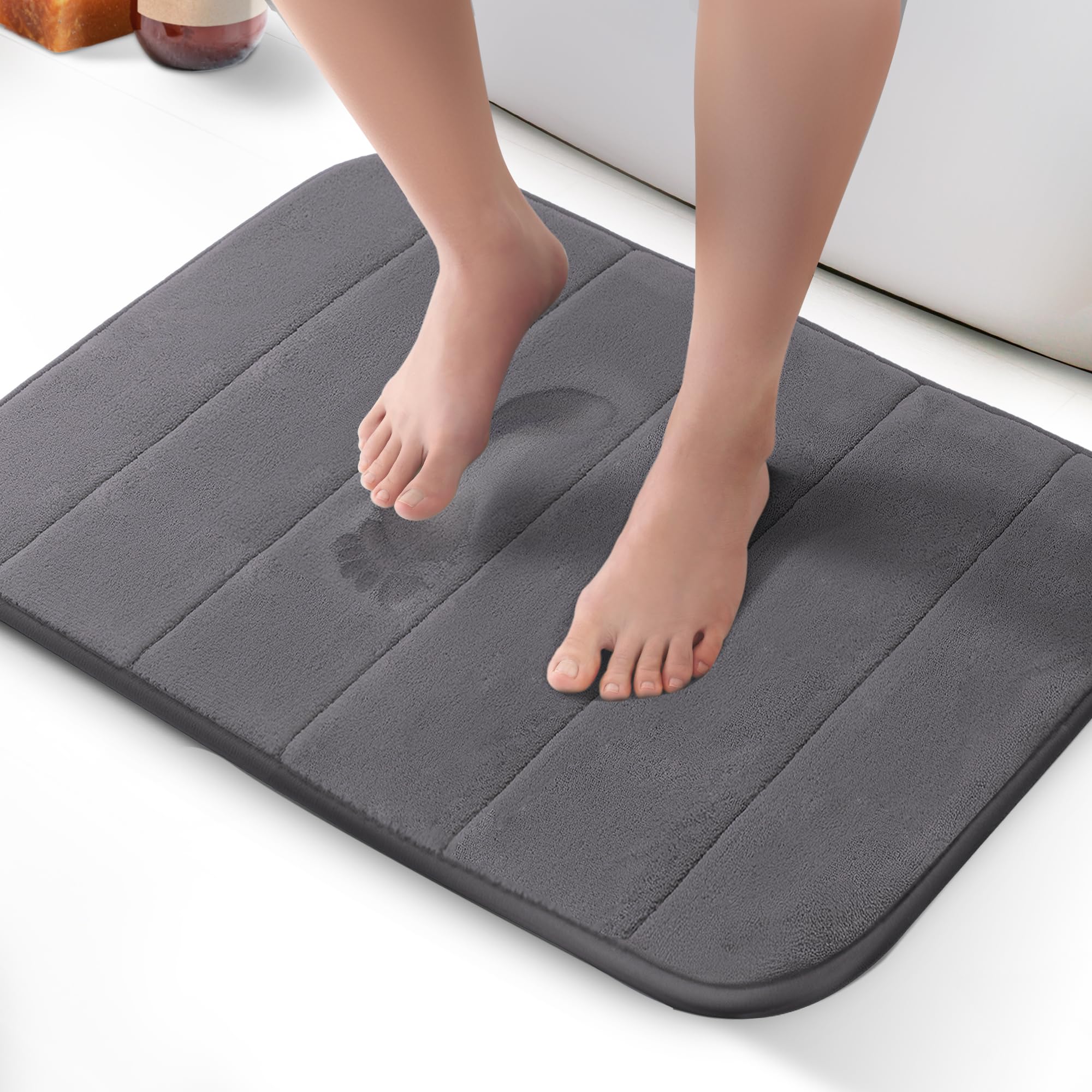 KEPLIN Memory Foam Bath Mat - Ultra-Soft, Highly Absorbent, Non-Slip, Machine Washable - Luxurious Comfort for Home & Bathroom Floors (Dark Grey, 50 x 60cm)