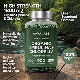 AAVALABS Organic Spirulina Chlorella Capsules 1800mg 200 Vegan view 3