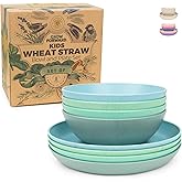 Grow Forward Wheat Straw Kids Plates and Bowls Sets - 8-Piece Unbreakable Dishwasher & Microwave Safe Plastic Plates for Kids - Reusable Non Toxic BPA-Free Dinnerware for Children - Rainforest