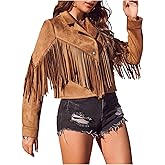 WDIRARA Women's Fringe Faux Suede Open Front Jacket Western Concert Long Sleeve Outerwear