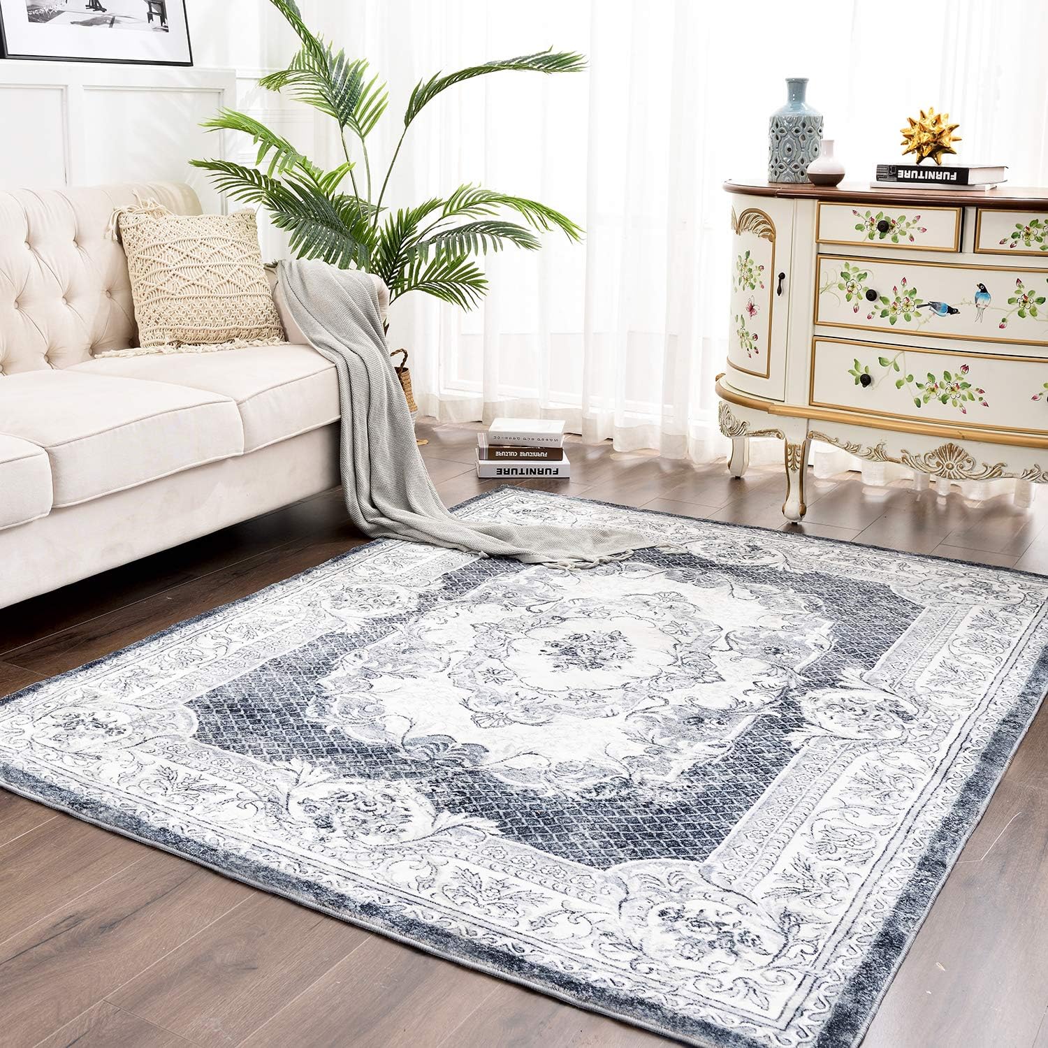 Area Rugs Modern Style Rug Artistic Traditional Unique Carpet Soft Short Pile Living Room Carpets Anti Slip Floor Mat Large for Hallway Bedroom (Grey white - Image 5