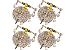 VEVOR Ratchet Chain Binder, 5/16 in x 14 ft G80 Chains, 8000 lbs Working Load of Ratchet Load Binder, Chains and Binders Set, Tie Down Hauling Chain Binders for Hauling, Towing, Logging (4 Sets)