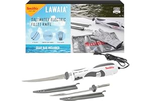 Smith's Lawaia Electric Fillet Knife 51233-2 Removable 8” Serrated Stainless Steel Blades w/Sheath - Fillet Glove & Mesh Storage Bag - Fishing, Outdoor, Hunting Electric Knife - 6 ft Power Cord, White