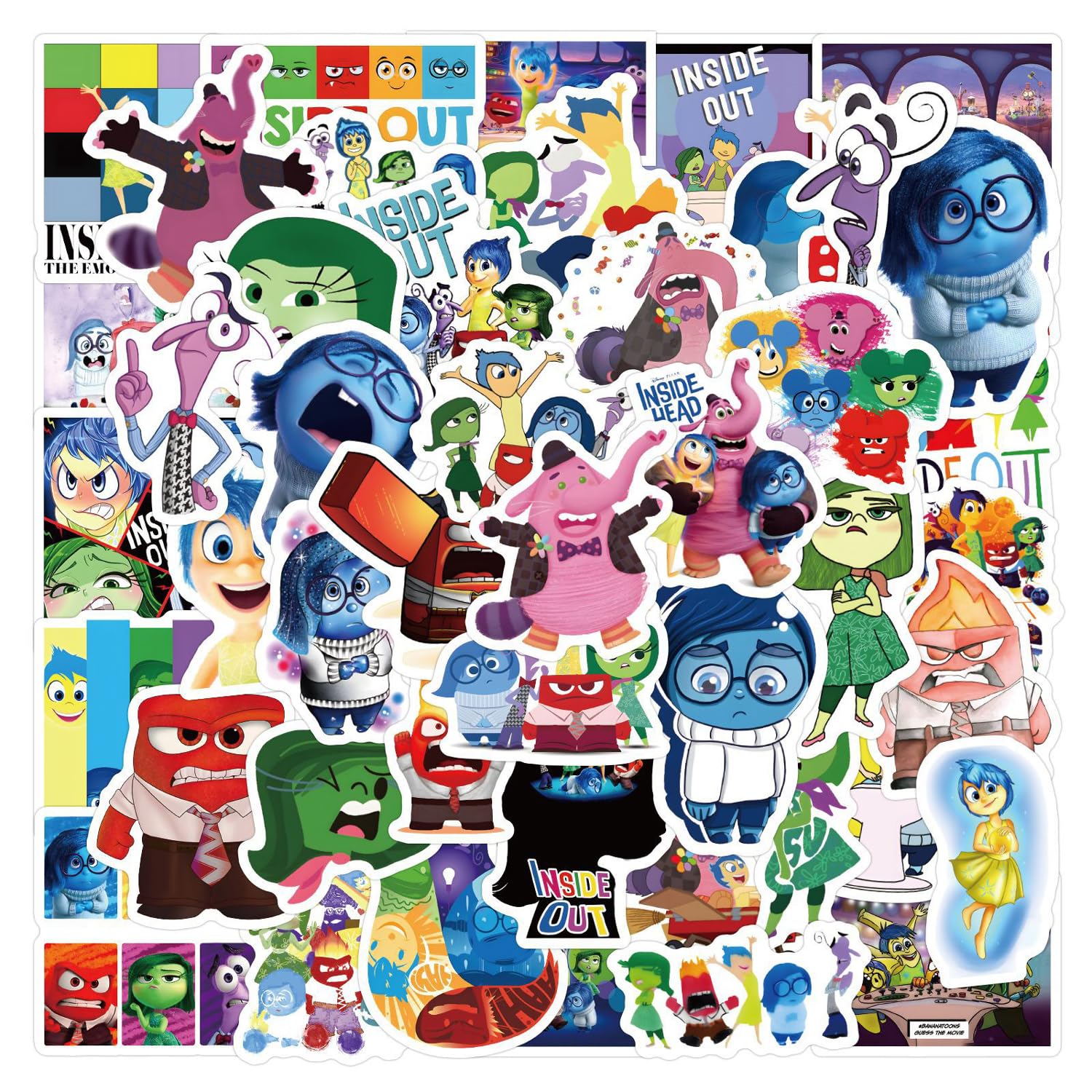 CAREOR 120Pcs Inside Out Stickers, Vinyl Waterproof Cute Graffiti Inside Out Stickers for Teens Office Workers Crafts Gifts Laptop Bottles Envelopes Snowboard