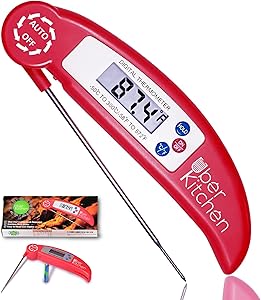 Digital Instant Read Food Meat Kitchen Thermometer for Cooking Grilling Barbecue Candy Baking Baby Formula Temperature Check BBQ Grill Coffee Tea Milk Burger - Collapsible Stainless Steel Probe - Red