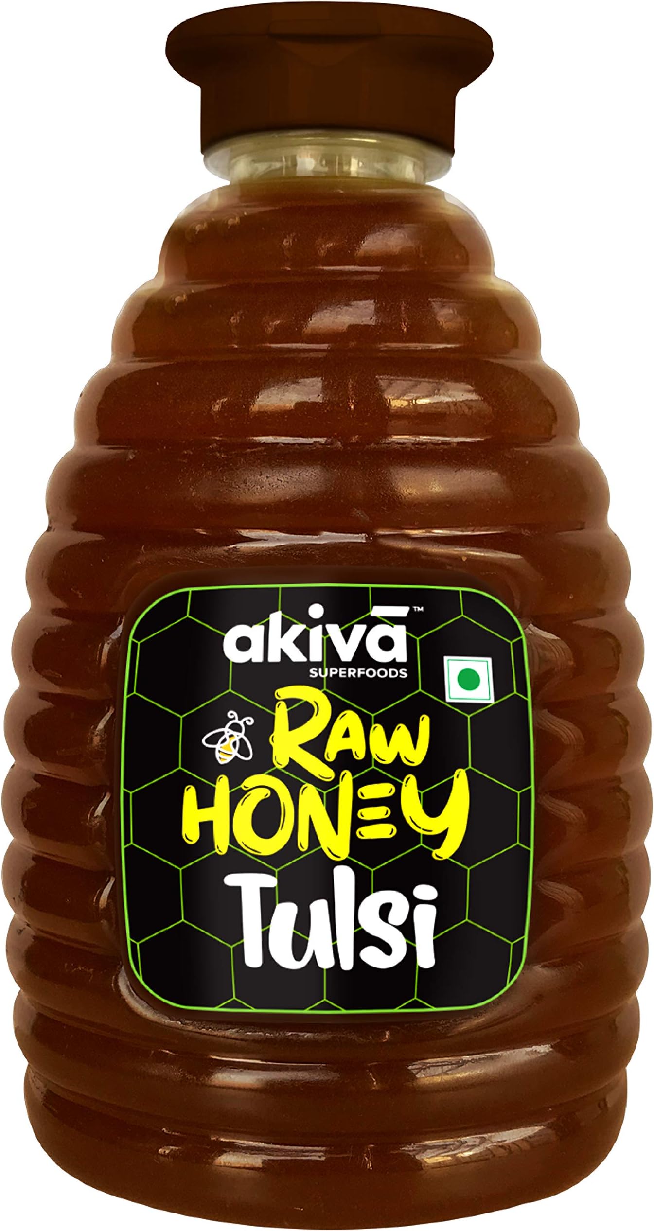 Akiva Superfoods Raw Honey, 500 ml - 100% Pure - Natural Tulsi Leaf's Infused - Unfiltered Honey in Squeezy Bottle