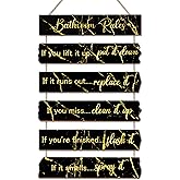 UBTKEY Bathroom Wall Decor, Black and Gold Accessories, Wooden Wall Art - Funny Bathroom Signs - Hanging For Farmhouse, Guest Toilet