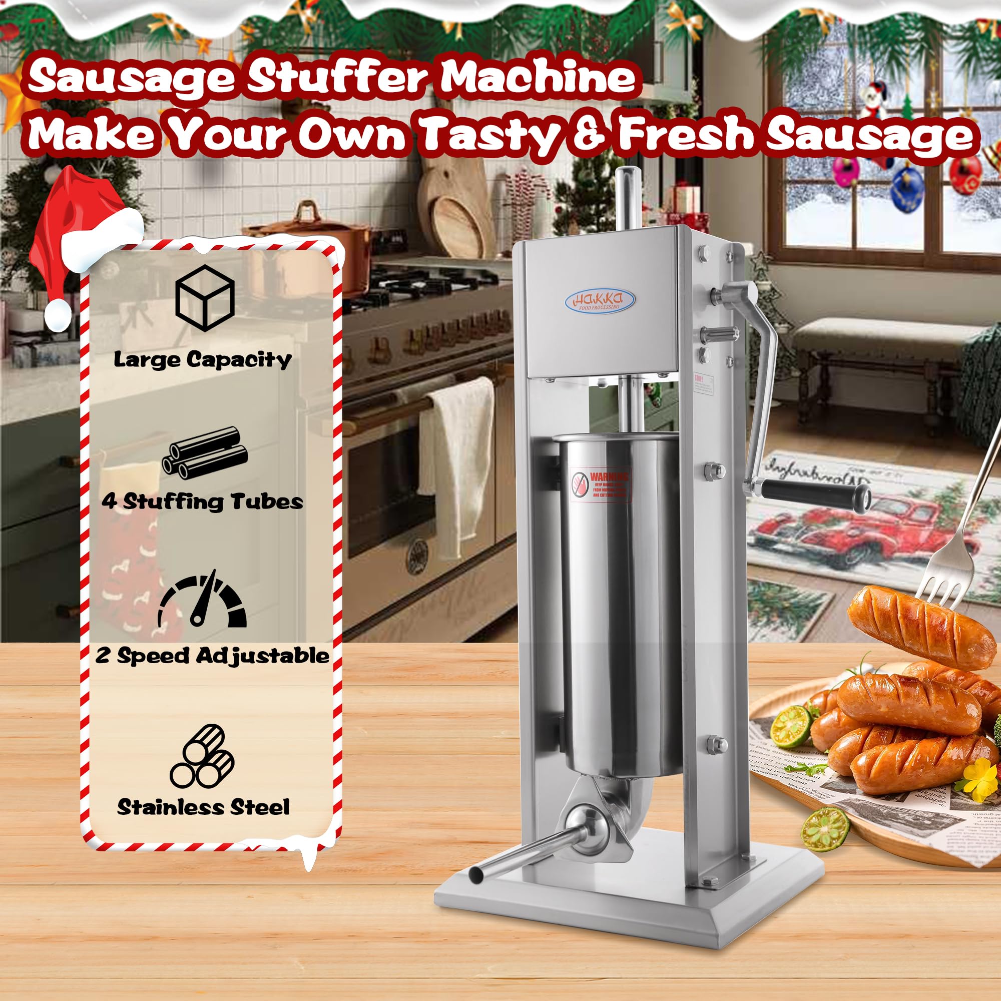Hakka 11 Lb/5 L Sausage Stuffer 2 Speed Stainless Steel Vertical Sausage Maker