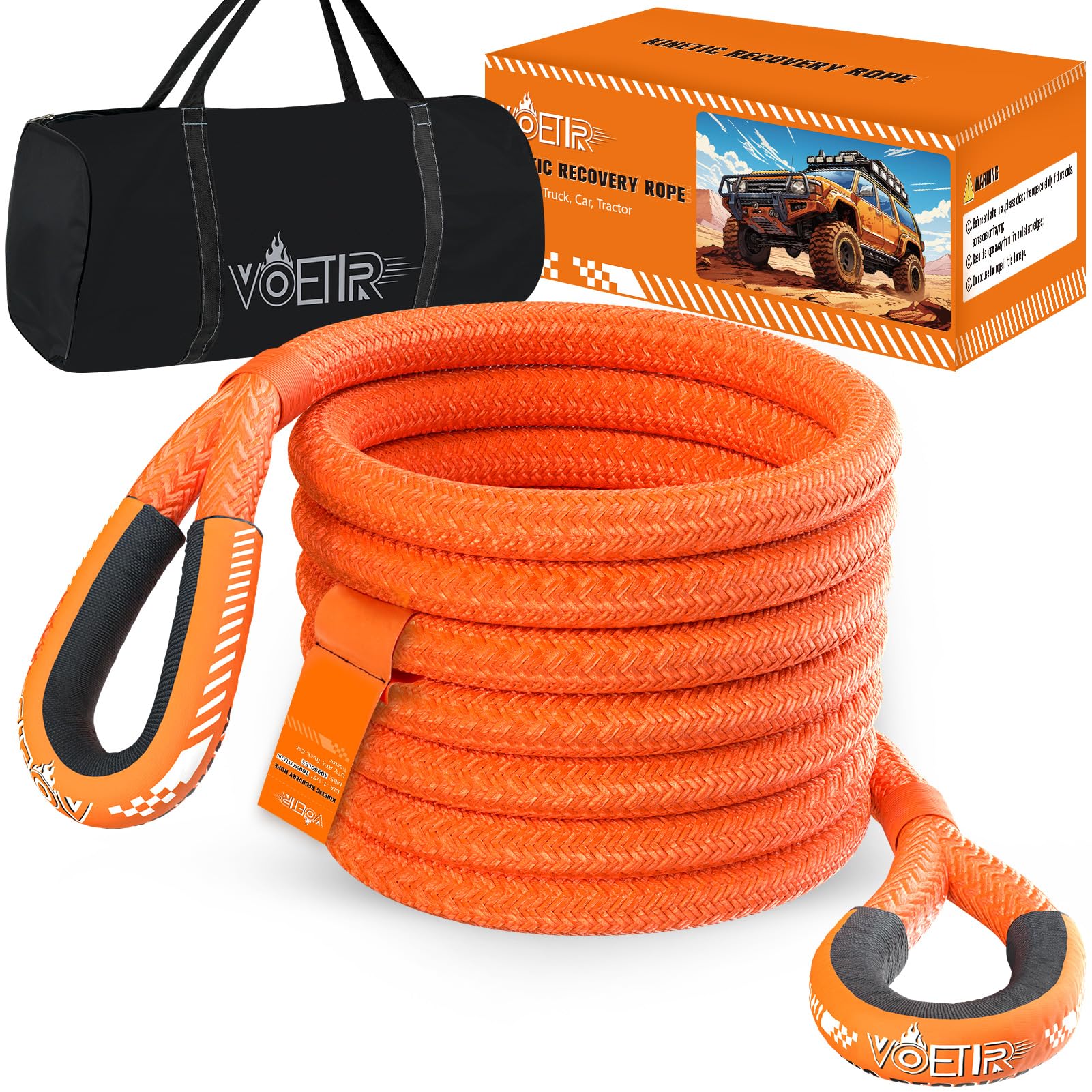 VOETIR 1-1/8'' x 30ft Kinetic Recovery Rope, 40980lbs Tow Strap Heavy ...