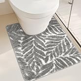 Gray Toilet Rug - U-Shaped Grey Bath Mat Tropical Leaf Bath Rugs Non Slip Washable for Bathroom Floor, Cute Bathmat Restroom Rug, Plant Absorbent U Shape Bathroom Mats Botanical Home Decor 20