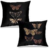 Exqcom Vintage Victorian Gothic Butterfly Pillow Covers 18x18 Set of 2, Butterfly Room Decor, Moody Dark Academia Moth Decorative Throw Pillow Covers for Home Bedroom Living Room