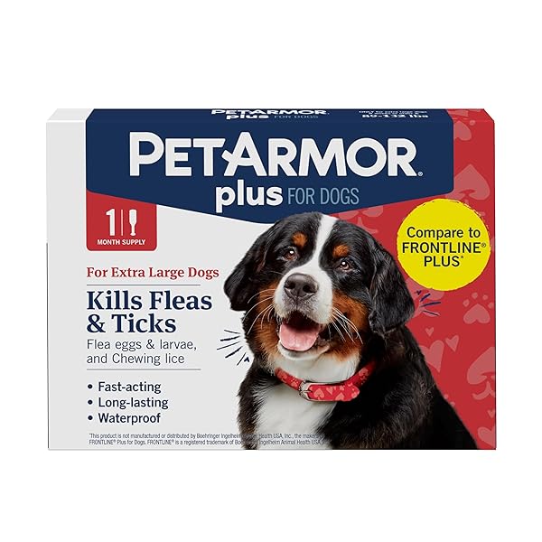 PETARMOR PLUS FLEA AND TICK PREVENTION FOR DOGS, DOG FLEA AND TICK TREATMENT, 1 DOSE, WATERPROOF TOPICAL, FAST ACTING, X-LARGE DOGS (89-132 LBS)