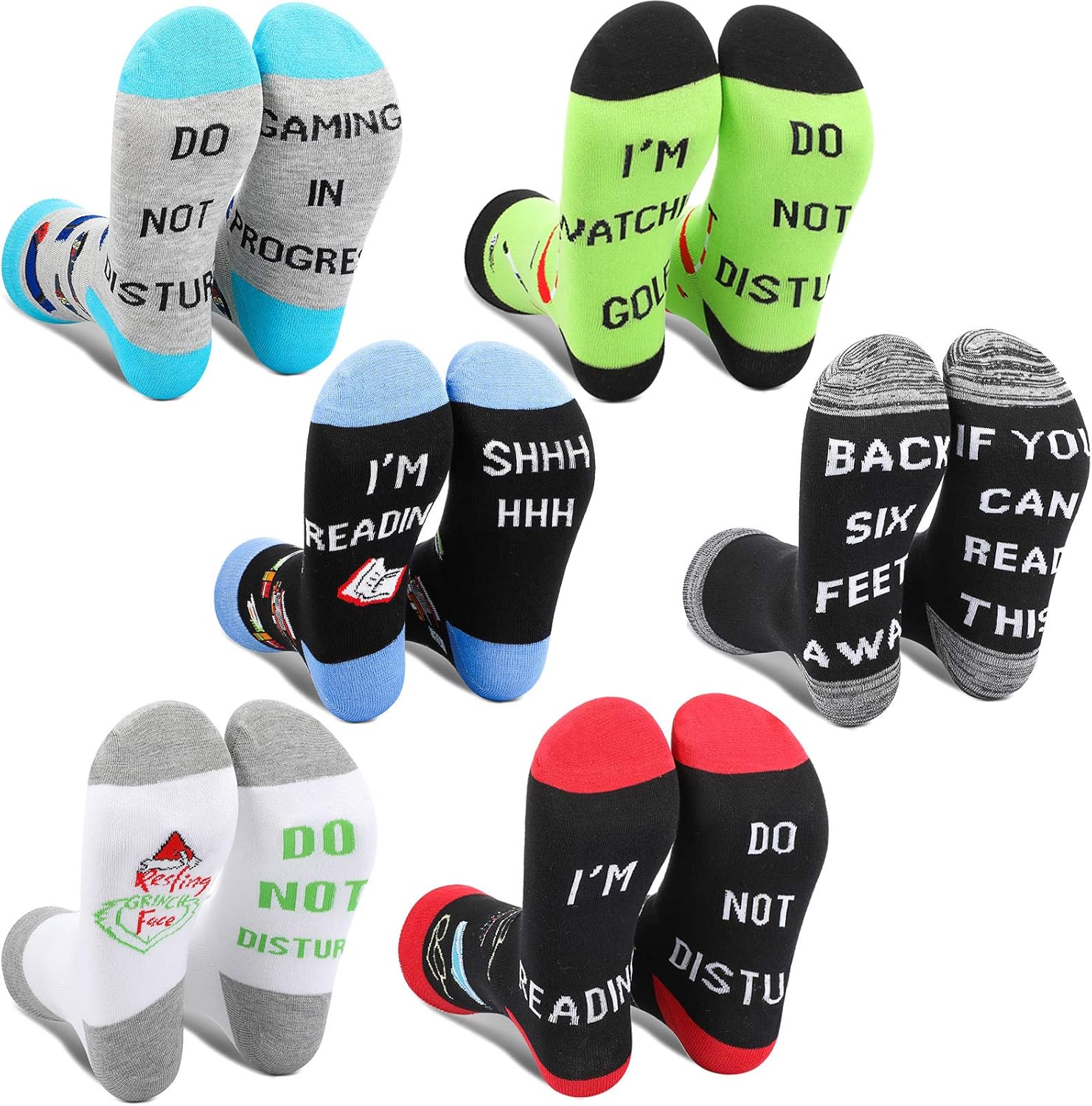 6 Pairs Funny Reading Socks Do Not Disturb Socks If You Can Read This