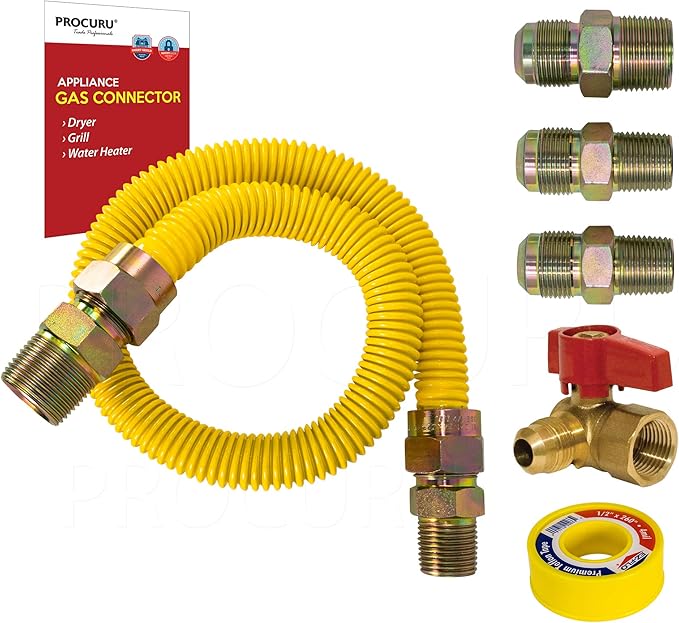 PROCURU 24" x 1/2" OD Gas Flex Line Connector Kit with 1/2" Angle Valve