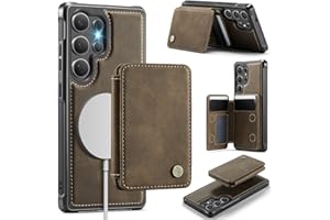 Usroom Compatible with Magsafe for Samsung Galaxy S25 Ultra Wallet Case Magnetic Card Holder, RFID Blocking 2 in 1 Detachable Kickstand Shockproof Case for Women Men, Brown