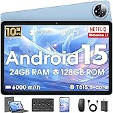 Android 15 Tablet 10 inch,24GB RAM 128 ROM,Tablets with Keyboard Mouse Stylus,1TB Expandable,Octa-Core 6000mAh 1280x800 IPS H