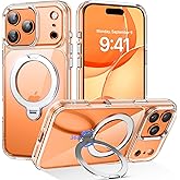 DUEDUE for iPhone 17 Pro Max Case with 360°Spin Magnetic Stand[Compatible with MagSafe][Rotatable Ring Holder], Clear Cover Anti-Yellowing Protection Cases for iPhone 17 Pro Max 6.9", Clear