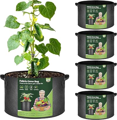 T4U 15 Gallon Grow Bags Pack of 5 Large Fabric Pots Heavy Duty Nonwoven Planters