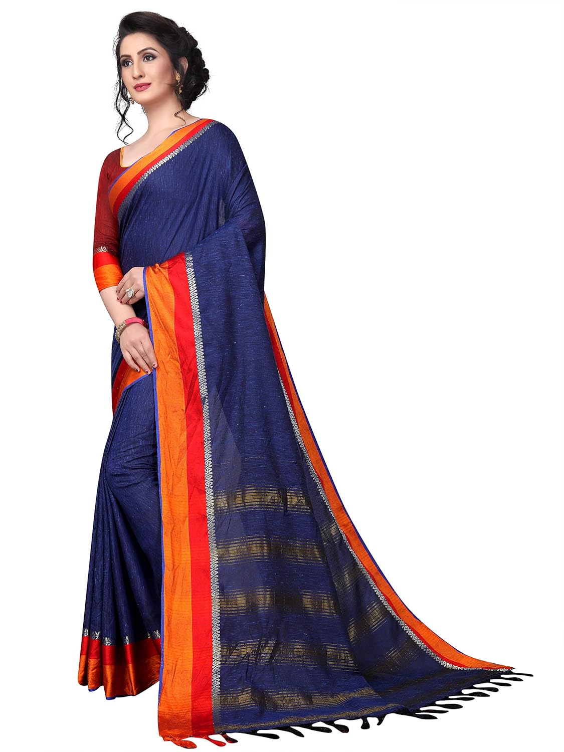 perfectblue women's linen saree with blouse piece (linensatin)
