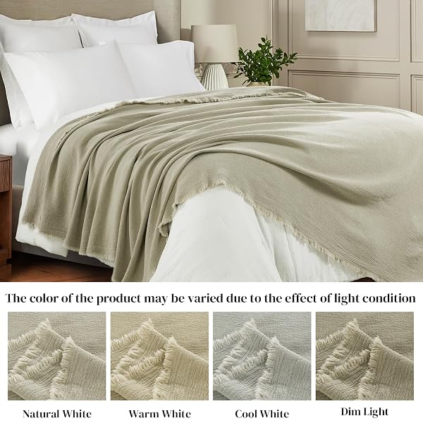 HOMBYS 92″X108″ LINEN OVERSIZED KING BLANKET-SOFT LINEN REVERSIBLE THROW LIGHTWEIGHT BLANKET IN NATURAL COLOR BED BLANKET(FLAX COLOR, 92″X108″)