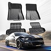 SSESS All Weather Floor Mats for Ford Mustang 2015-2025 2026,Cover Protection Waterproof Black Floor Liner Front & Rear Row Full Set Car Mats Accessories for Ford Mustang 2017 2018 2019 2020,Anti-Slip