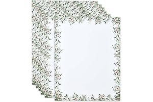 GIFT BOUTIQUE Christmas Stationery Paper Letterhead Sheets 100 Pack Holiday Xmas Twigs & Holly Leave Greenery Border For Writing Letter Computer Office Notes Wedding Invitations & Printing Supplies 8.5" X 11"