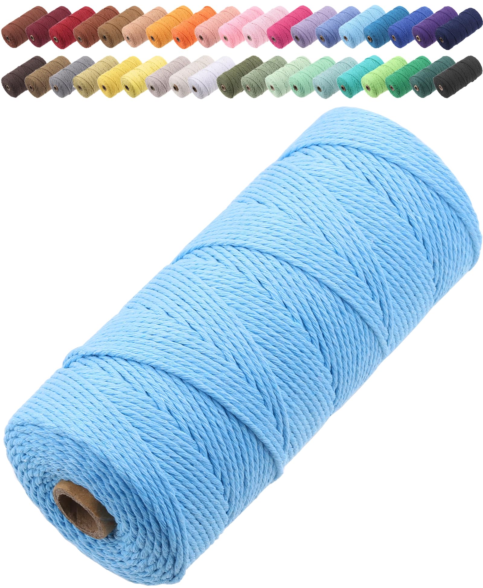 GOHOF Macrame Cord 2mm x 205m Premium Cotton Macrame Rope, 3 Strand Twisted Soft Cotton Cord, One of The Most Perfect Materials for Macrame Art, Cotton String Without Chemicals (Sky Blue)