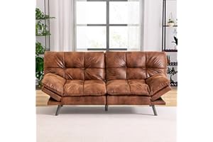 Hcore Couch Futon Sofa Bed, Memory Foam Futon Sleeper Sofa Loveseat Convertible Couch Bed for Small Compact Living Spaces,Apartment,Brown Faux Leather