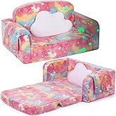 Foryoomi Extra Wide Kids Couch, Kids Sofa, Toddler Sofa, Glow in The Dark, 2-in-1 Soft Toddler Couch with Blanket and Pillow, Pink