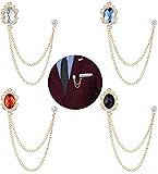 LOLIAS 4PCS Gem Brooch Lapel Pin Chain for Men Suit