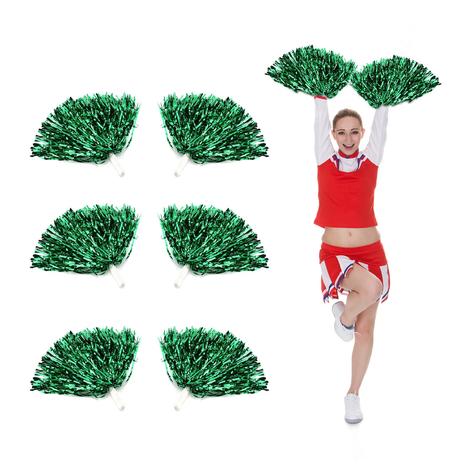 Cheerleading Poms, Cheer Plastic Pom for Ball Fancy Dress Night Cheer Party Costume Sports Dance(Green)