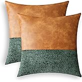 CaliTime Throw Pillow Covers Pack of 2 Soft Faux Leather Solid Dyed Cross Chenille Cushion Cases for Couch Sofa Home Decoration 18 X 18 Inches Dark Green