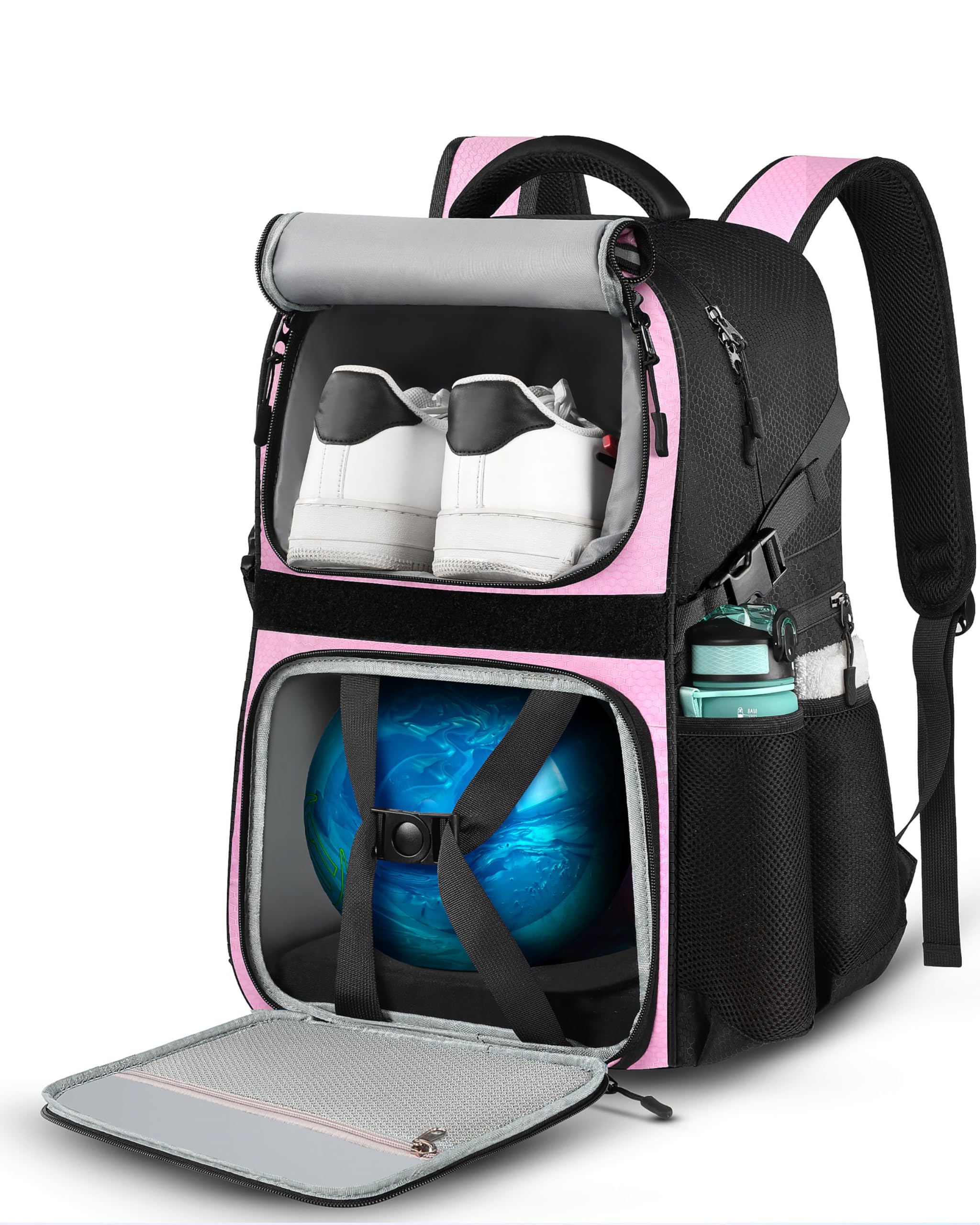 Photo 1 of LOINTET Bowling Ball Bag, Single Bowling Backpack with Shoe Totes Bag Up to Size 16, Padded Ball Holder Bag, Accessories Gifts for Lovers/Player, Pink