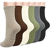 Justay 6 Pairs Pilates Socks with Grips for Women Soft Non Slip Crew Cotton Athletic Workout Barre Hospital Yoga Socks