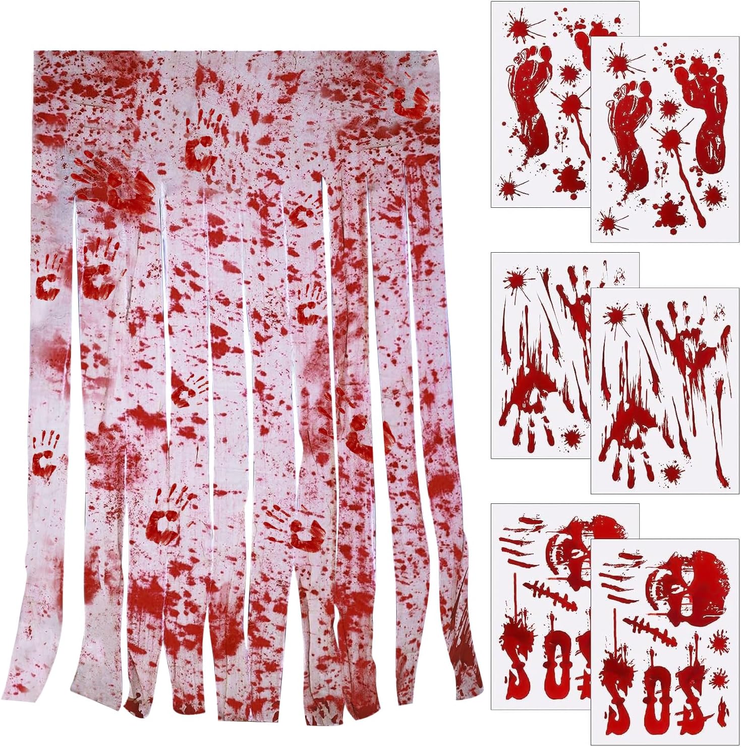 Outdoor Curtains - Halloween Door Curtain Decorations,Halloween Door Curtain Decoration with Bloody Hand Prints, Halloween,Haunted House,Horror Theme Party Door Curtain Decoration Set