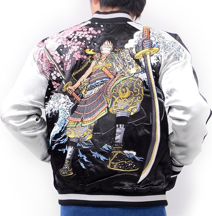Amazon ワンピース One Piece グッズ スカジャン メンズ 長袖 ルフィ 麦わらのルフィ モンキー D ルフィ 鎧 武者絵 桜 波 桜吹雪 刀 アニメ 海賊 漫画 集英社 リバーシブル 刺繍 Sukajan Opsj 006 コート ジャケット 通販