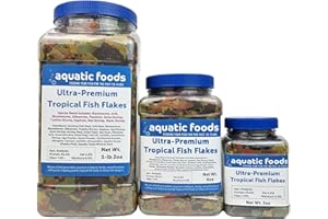 Aquatic Foods Inc. Ultra Premium Tropical Fish Flakes with Krill and Shrimp Meal, Spirulina for All Tropical Fish Also Pellet Mix, Wafer Mix Included…2oz