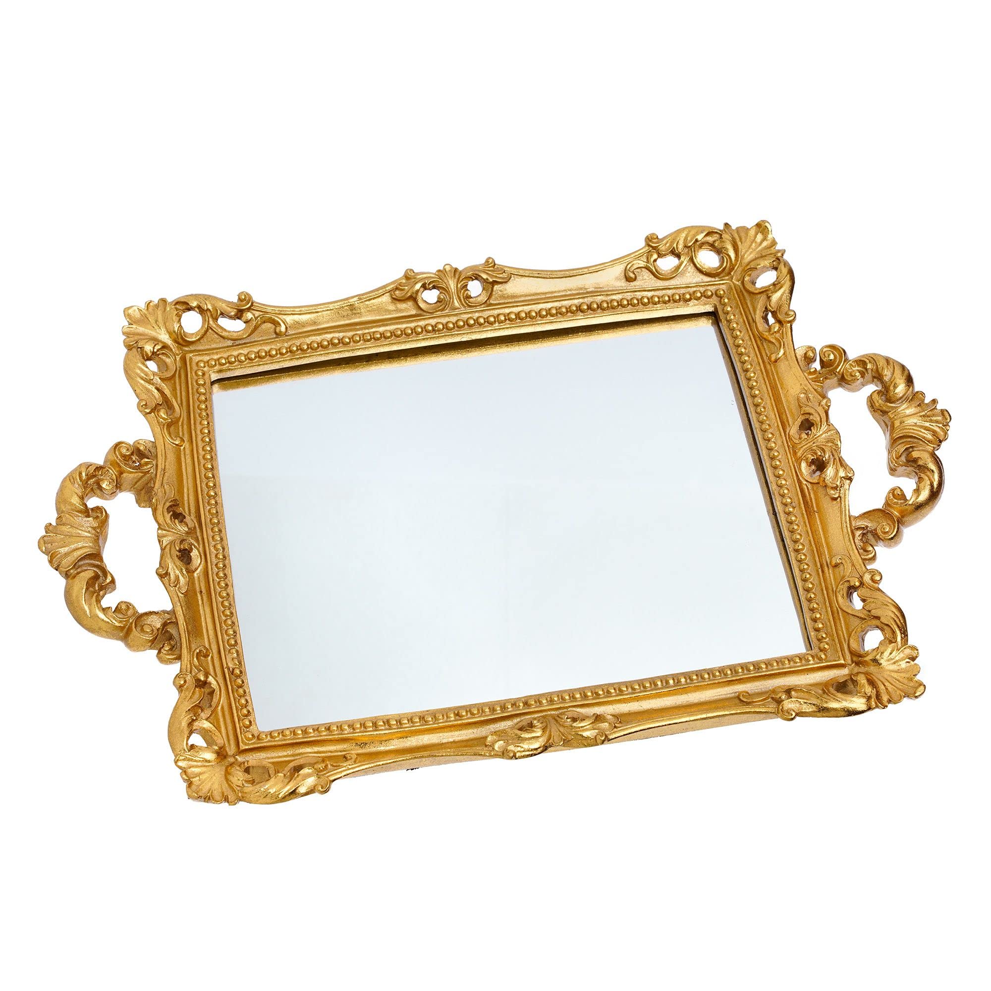 DECO DESIGN Decorative Mirrored Jewellery Tray ~ Elegant Designed Vintage Display and Serving Tray with Gold Rim