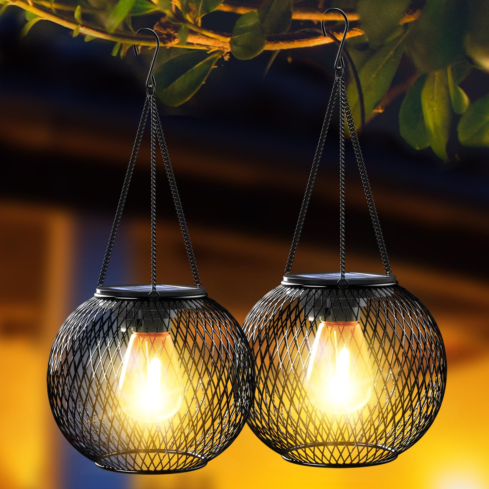 Ortiny Garden Ornaments Outdoor, 2 Pack Solar Lanterns for The Garden Lights Solar Powered Metal Retro IP65 Waterproof Auto On Off Solar Lantern Decorations for Patio Lawn Table Fence Warmwhite