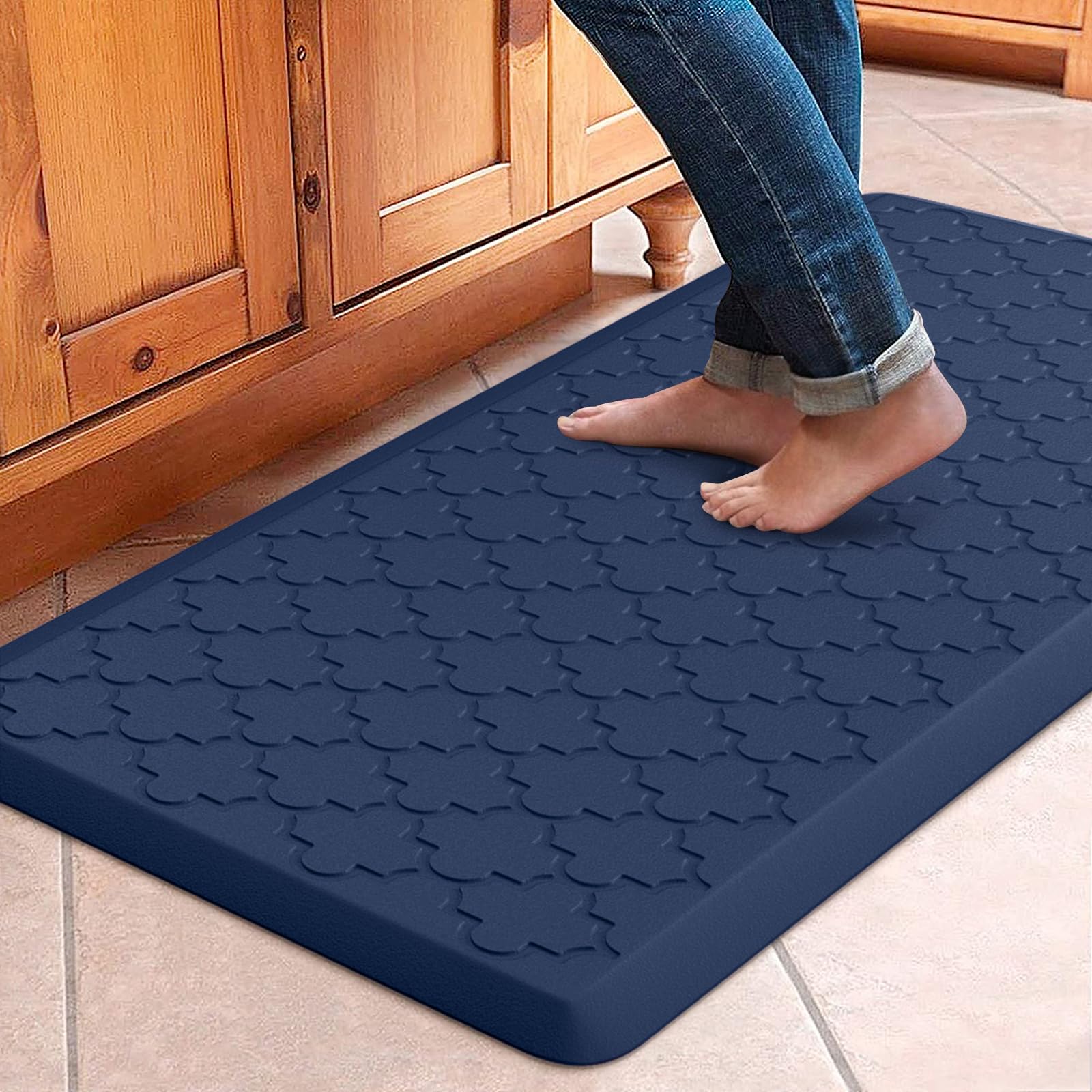 WISELIFE Kitchen Mat Cushioned Anti Fatigue Floor Mat,17.3"x39",Thick Non Slip Water Resistant Kitchen Rugs and Mats,Heavy Duty PVC Foam Standing Mat for Kitchen,Floor,Home,Desk,Sink,Laundry,Blue Image
