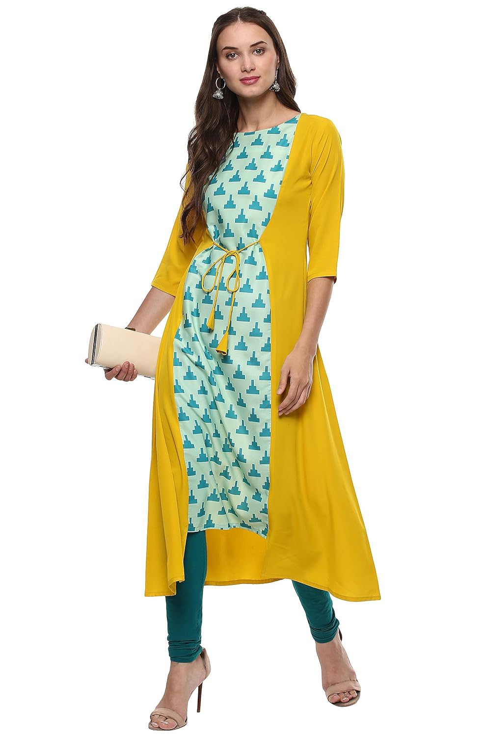 janasya women's polyester a-line kurti (jne1975-kr-309_yellow)