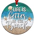 Beach Theme Decor, Christmas Ornament - Beach Christmas Decorations for Home, Christmas, Birthday Gift Ideas, Beach Ornaments Hanging Decor - Christmas Tree Decoration Ceramic Ornament