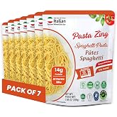 Pasta Zing Fully Cooked Spaghetti Pasta &ndash; Ready to Eat, Microwave in 1 Minute | No Boiling | Al Dente Italian Durum Wheat | Shelf-Stable Meal Solution | 14g Protein | 7.05 oz (Pack of 7)