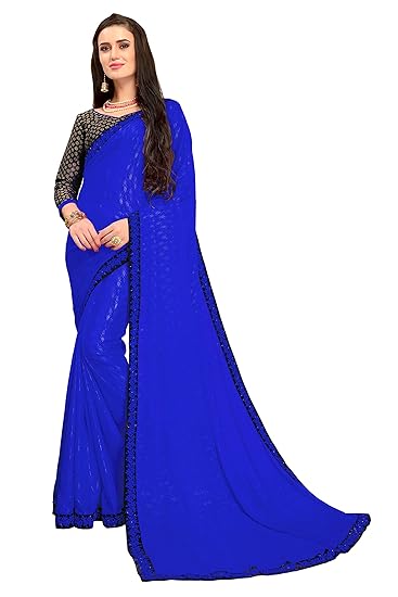 Womens Crepe Jacquard Saree (valentine104_blue_blue)
