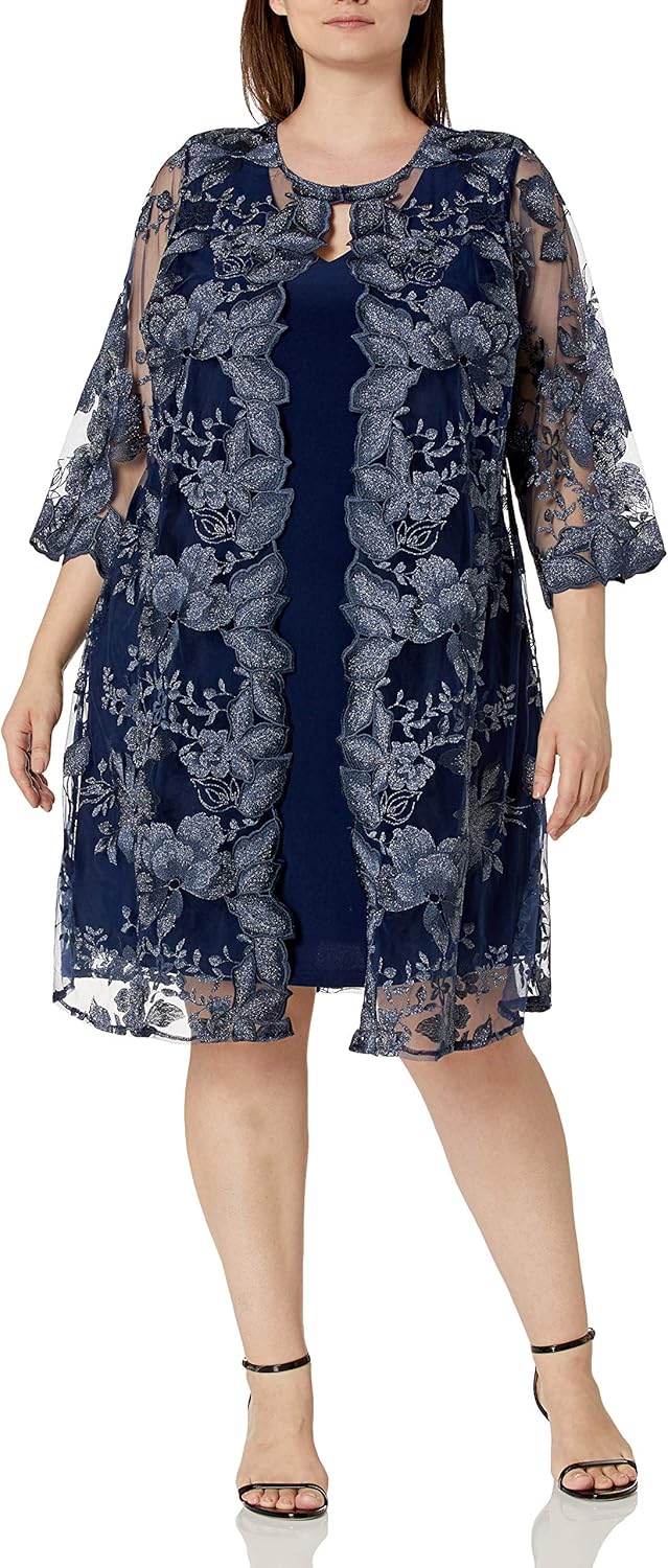 Alex Evenings Women's Plus Size Midi Scoop Neck Shift Dress with Jacket at  Women’s Clothing store