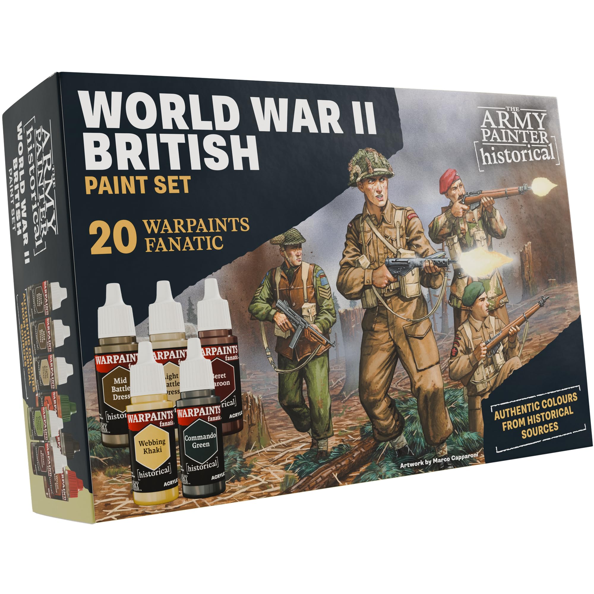 The Army Painter, Historical: WWII British Paint Set, 20 x 18 ml Warpaints Fanatic: 14 acrylic, 4 Washes, 1 Effect & 1 Metallic - Miniature Paint for British Armed Forces