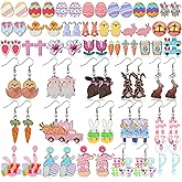 Nosiny 36 Pairs Easter Earrings for Women Bulk Colorful Easter Bunny Dangle Earrings Cute Spring Rabbit Carrot Egg Shaped Jewelry Holiday Gift