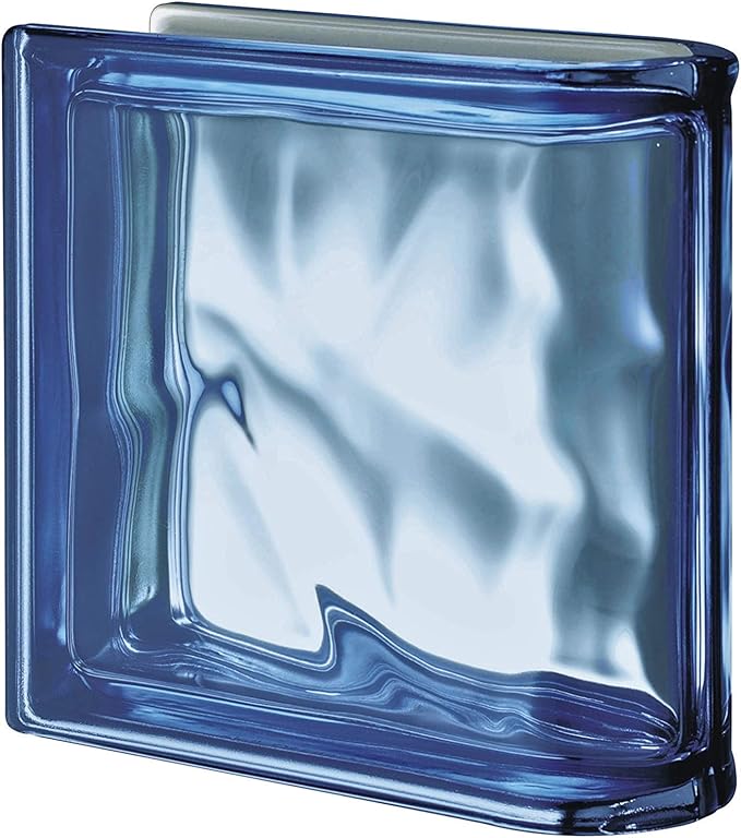 Quality Glass Block 7.5 x 7.5 x 3 Pegasus Metalized Blue Wave End Block