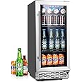 Beverage Refrigerator, Phiestina15 Inch 96 Cans Beverage Cooler Small Wine Fridge Built-in or Freestanding with Auto Defrost,Glass Door & Removable Shelves for Drink Sodas Beer Wine